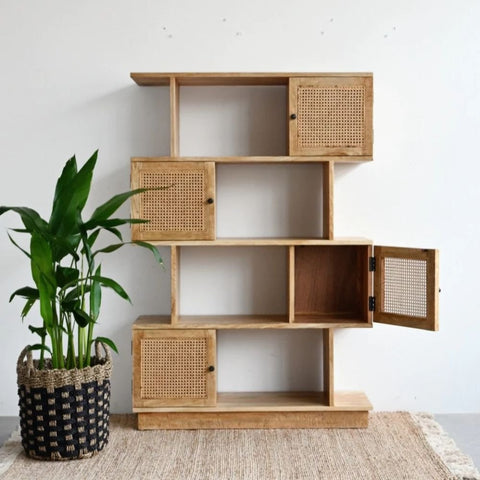Modern Solid Wood Bookshelf with Storage | Living Room Display Cabinet – Oakvello
