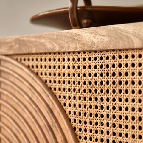 Solid Wood & Rattan Sideboard | Boho Living Room Storage Cabinet – Oakvello