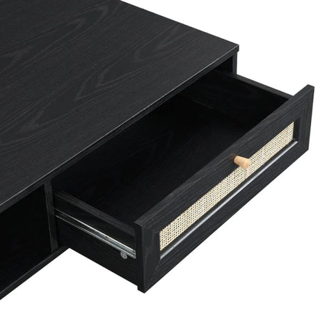 Jodhpuri Black Solid Wood & Rattan Coffee Table | Boho Living Room Furniture – Oakvello