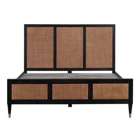 Rattan Cane Solid Wood Bed | Handcrafted Boho Bedroom Furniture – Oakvello