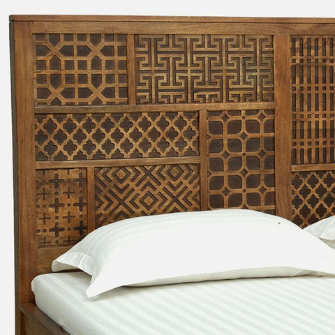 Teak Finish Solid Mango Wood Bed | Premium Bedroom Furniture – Oakvello