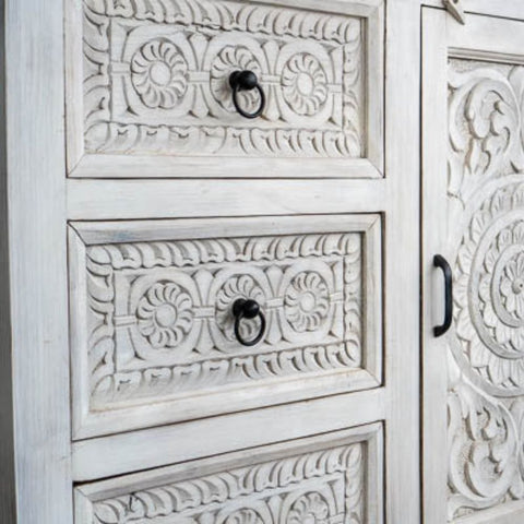 Whimsy White Solid Wood Sideboard | Bright Living Room Storage Cabinet – Oakvello