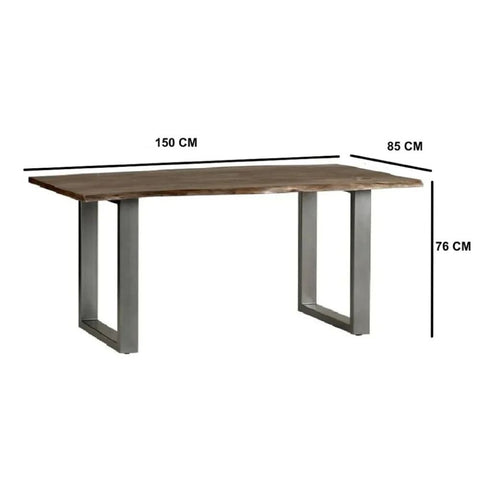 Grey Live Edge 1.5M Dining Table | Solid Wood & Metal Legs – Oakvello