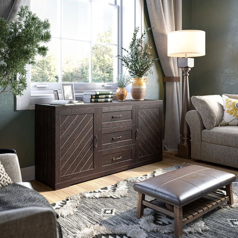 Solid Wood Sideboard | 3 Drawers & 4 Shelves Living Room Storage – Oakvello