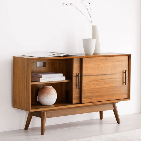 Mid-Century Narrow Solid Wood Media Console Table | TV Stand – Oakvello
