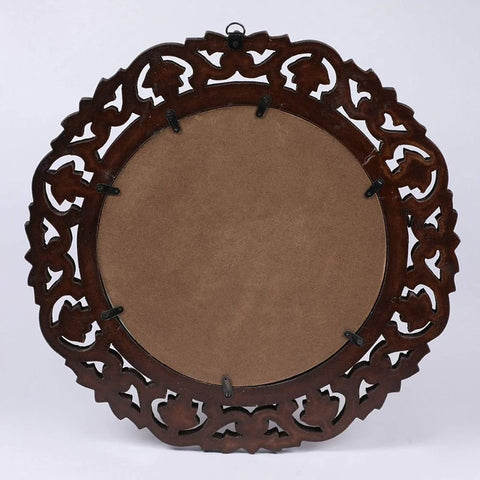 Brown Handcrafted Round Vanity Wall Mirror | 16x16 Inch Framed Wood – Oakvello