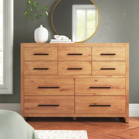 Solid Wood 10-Drawer Chest | Large Bedroom Storage Dresser – Oakvello