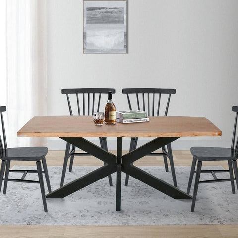Live Edge Solid Wood Rectangular Dining Table with Crossed Legs | Kitchen Furniture – Oakvello