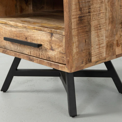 Solid Mango Wood Bedside Table | Natural Finish Bedroom Nightstand – Oakvello