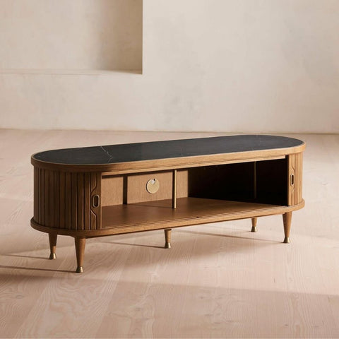 Black Marquina Marble Media Unit | Luxury TV Console & Living Room Storage – Oakvello
