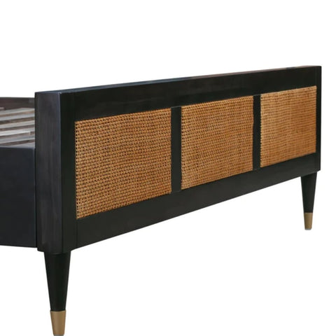 Florence Solid Wood Cane Bed | Handcrafted Rattan Bedroom Furniture – Oakvello