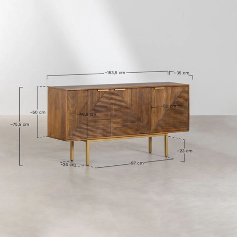 Solid Mango Wood Sideboard | Natural Hardwood Living Room Storage – Oakvello