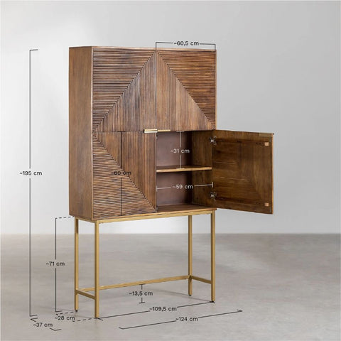 Tall Solid Mango Wood Sideboard | High Storage Cabinet for Living Room – Oakvello