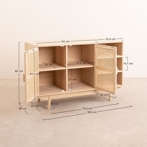 Ralik Solid Wood Sideboard with 2 Shelves | Living Room Storage – Oakvello
