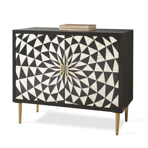 Jodhpuri Black & White Bone Inlay Cabinet | Artisan Storage Furniture – Oakvello