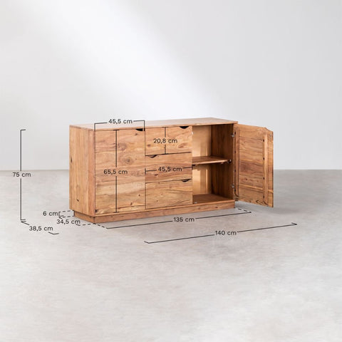 Tasmani Acacia Wood Sideboard | Solid Hardwood Storage Cabinet – Oakvello