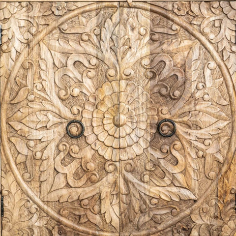 Hand Carved Artisanal Solid Wood Cabinet | Handcrafted Storage Furniture – Oakvello