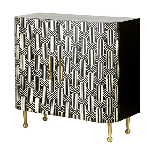 Ajmeri Black & White Bone Inlay Cabinet | Artisan Storage Furniture – Oakvello