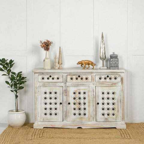 White Solid Sheesham Wood Sideboard | Painted Living Room Storage Cabinet – Oakvello