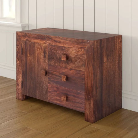 Solid Mango Wood Sideboard | 3 Drawers & 1 Door Living Room Storage – Oakvello