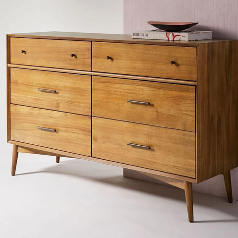 Mid-Century 6-Drawer Solid Wood Dresser | Retro Bedroom Storage – Oakvello