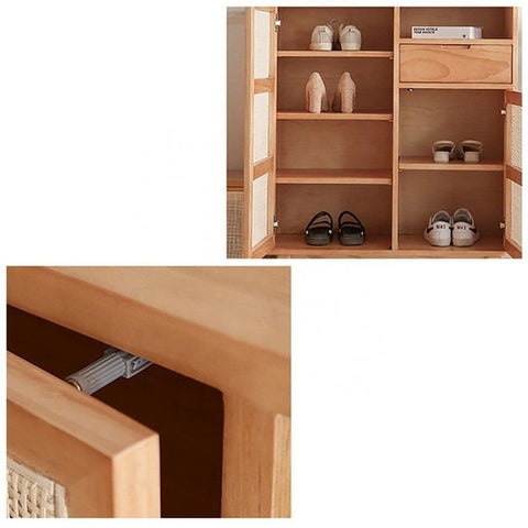 Natural Solid Wood & Cane Sideboard | Boho Living Room Storage – Oakvello