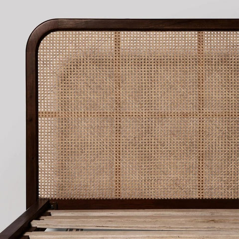 Cane Rattan Bed | Solid Wood Boho Bedroom Furniture – Oakvello