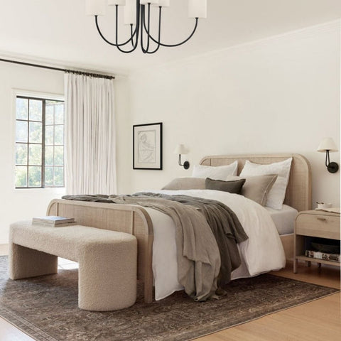 Gagron Solid Wood Rattan Cane Bed | Handcrafted Boho Bedroom Furniture – Oakvello