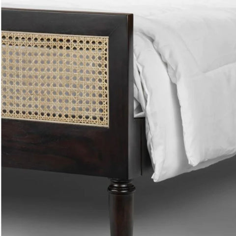 Solid Wood Cane Rattan Bed | Handcrafted Boho Bedroom Furniture – Oakvello