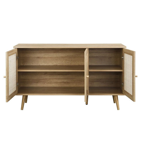 Jaipur Natural Rattan 3-Door Sideboard | Boho Solid Wood Storage – Oakvello
