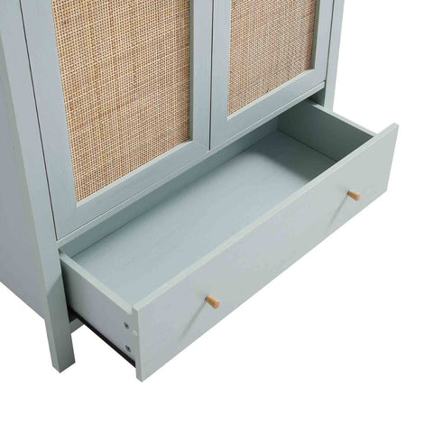 Rattan & Solid Wood Double Wardrobe with 1 Drawer | Boho Bedroom Storage – Oakvello