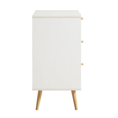 White Rattan 3-Drawer Chest | Boho Solid Wood Bedroom Dresser – Oakvello