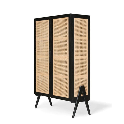 Rattan & Solid Wood Storage Cabinet | Boho Living Room Furniture – Oakvello
