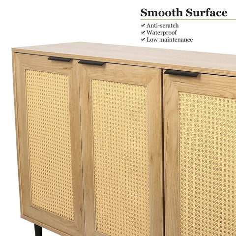 Solid Wood Storage Cabinet with 3 Rattan Doors | Boho Living Room Furniture – Oakvello