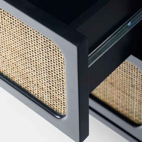 Ida Woven Rattan Nightstand | Boho Solid Wood Bedside Table – Oakvello