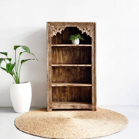 Kawung Solid Wood Bookshelf | Stylish Living Room Display Storage – Oakvello