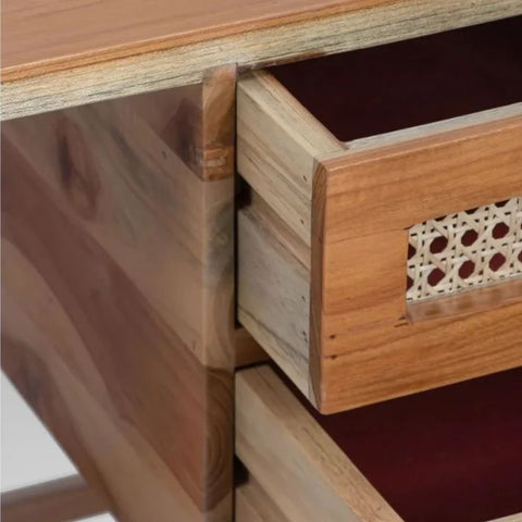 Jodhpuri Teak Wood & Cane Study Table | Handcrafted Home Office Desk – Oakvello