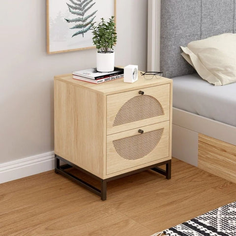 Solid Wood Bedside Table with 2 Drawers | Compact Bedroom Nightstand – Oakvello