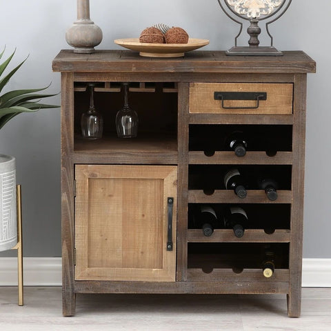 Solid Wood Wine & Storage Cabinet | 1 Drawer & 1 Door Home Bar Furniture – Oakvello