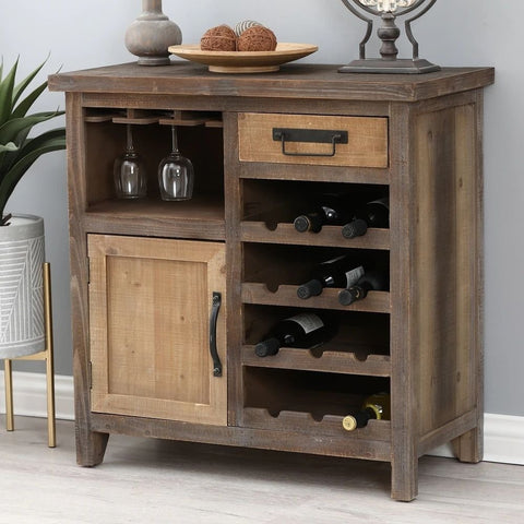 Solid Wood Wine & Storage Cabinet | 1 Drawer & 1 Door Home Bar Furniture – Oakvello