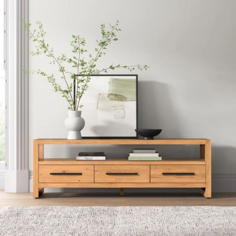 Solid Wood Media TV Unit | Living Room Entertainment Storage – Oakvello
