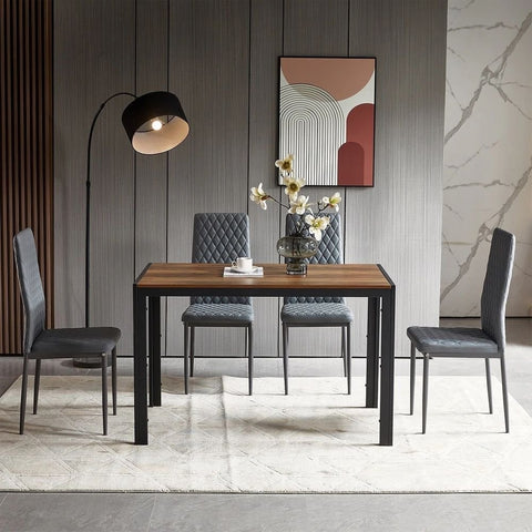 Solid Wood Top & Black Metal Shelf Dining Table | Industrial Kitchen Furniture – Oakvello