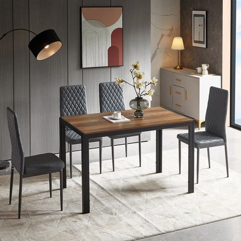 Solid Wood Top & Black Metal Shelf Dining Table | Industrial Kitchen Furniture – Oakvello