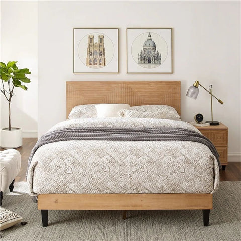 Solid Wood King Size Bed with Adjustable Height Headboard | Bedroom Furniture – Oakvello