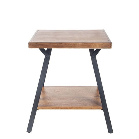 Solid Wood Top & Metal Base Side Table | Industrial Living Room Accent – Oakvello