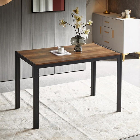 Solid Wood Top & Black Metal Shelf Dining Table | Industrial Kitchen Furniture – Oakvello