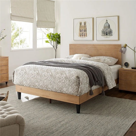 Solid Wood King Size Bed with Adjustable Height Headboard | Bedroom Furniture – Oakvello