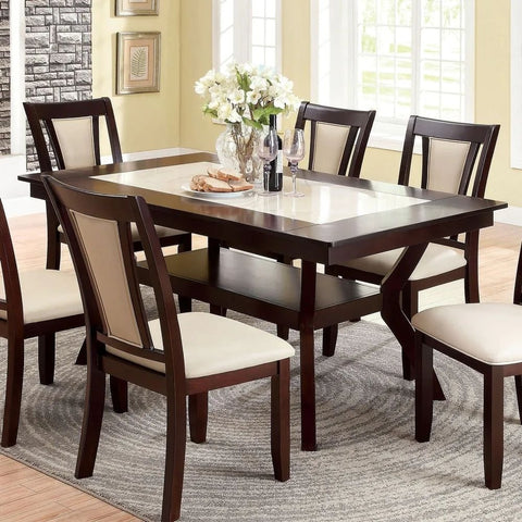 Beige Solid Wood Dining Table with Shelf | Kitchen & Dining Furniture – Oakvello