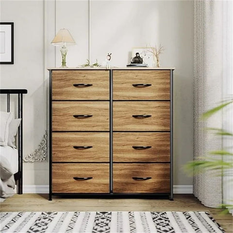 Burlywood Grain Solid Wood 8-Drawer Cabinet | Bedroom Storage Dresser – Oakvello