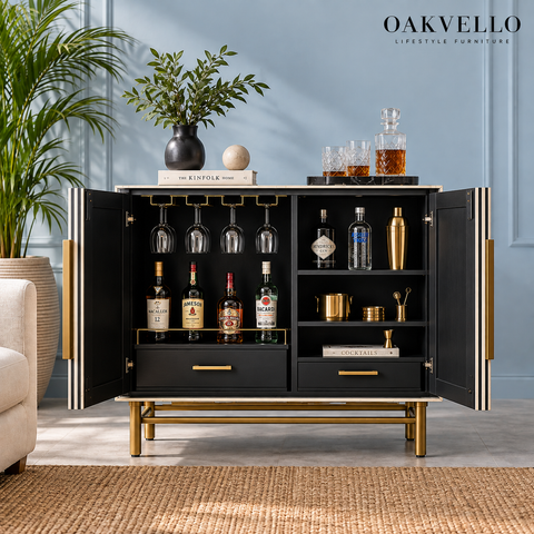 Striped Black Bone Inlay Bar Cabinet